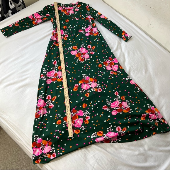 Vintage Leslie J Dress Size 9/10 Green Pink Floral Maxi Modest 70’s Mod Forest - Picture 8 of 10